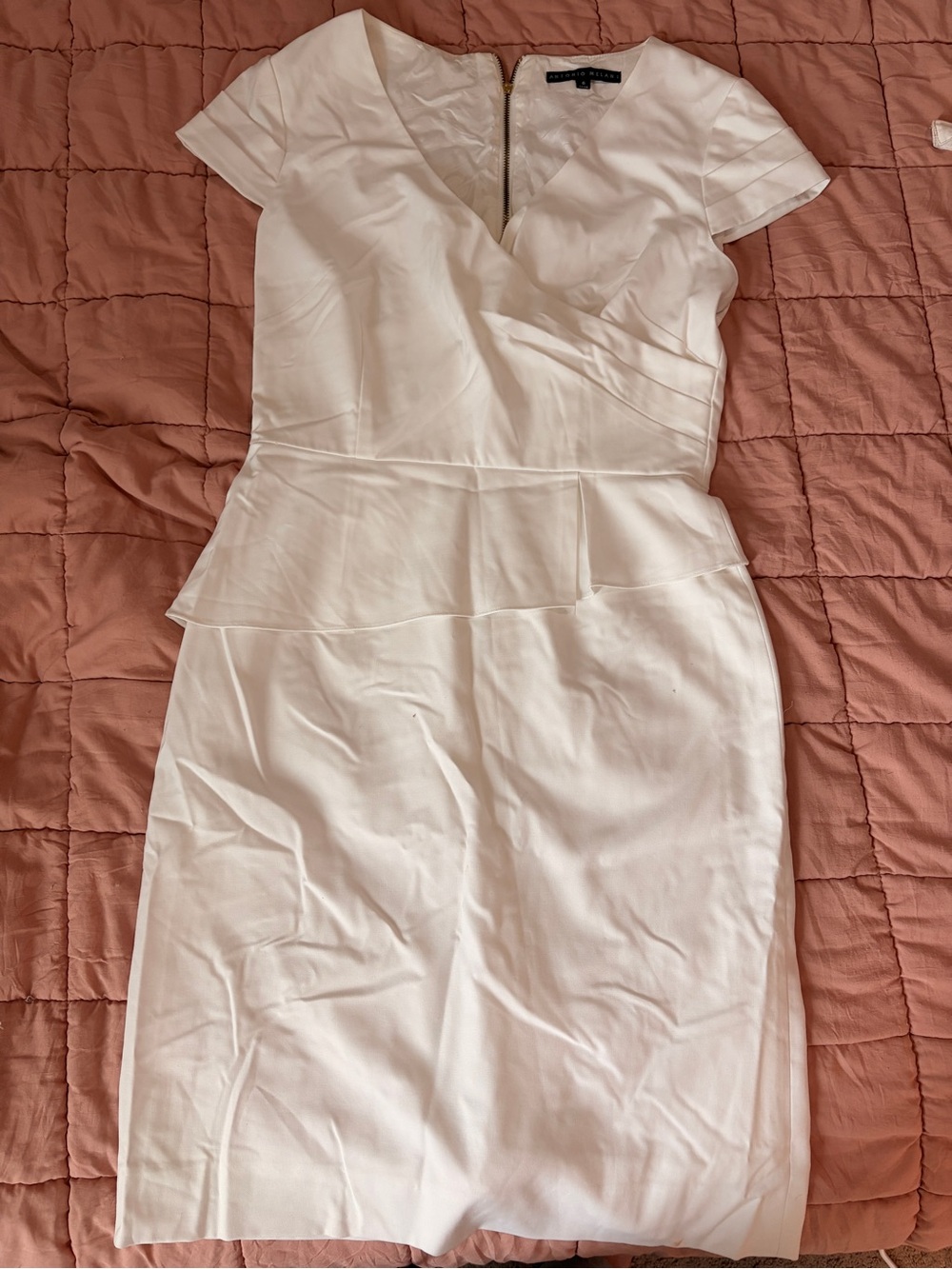 ANTONIO MELANI White Short-Sleeve Peplum Midi Dress